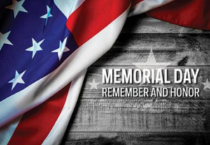American flag and the words Memorial Day Remember and Honor